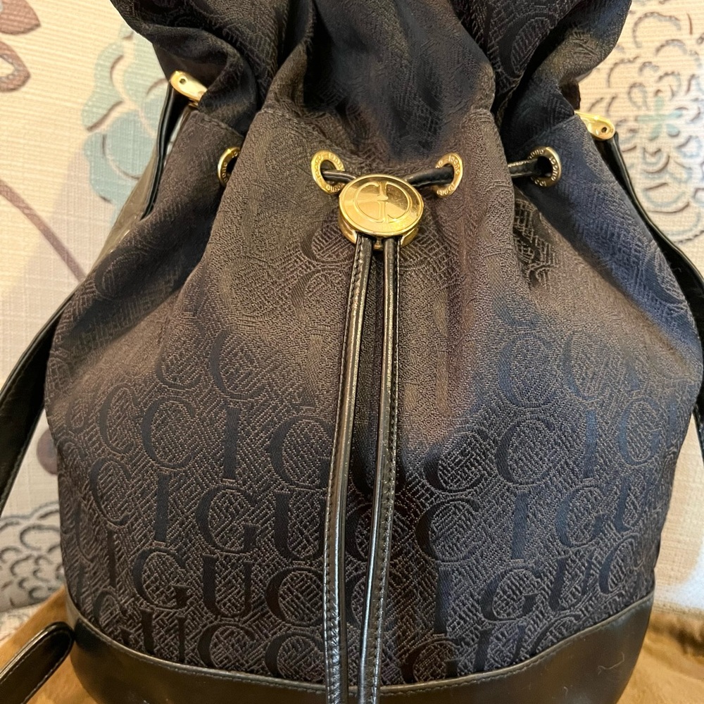 Gucci medium black leather tapestry bucket elegant shoulder bag/RARE - Picture 2 of 15